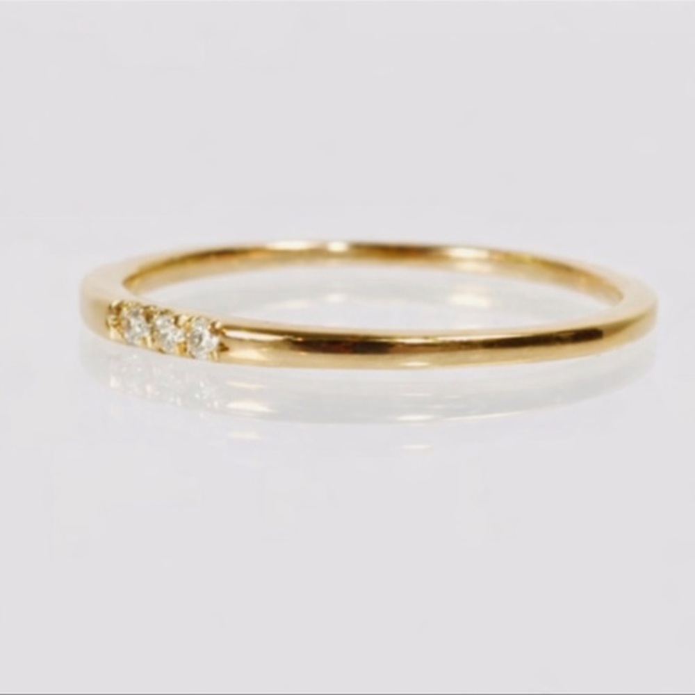 3 stone moissanite dainty 1mm 14k promise engagement ring stack